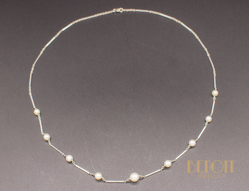 Collier Platine et Perles