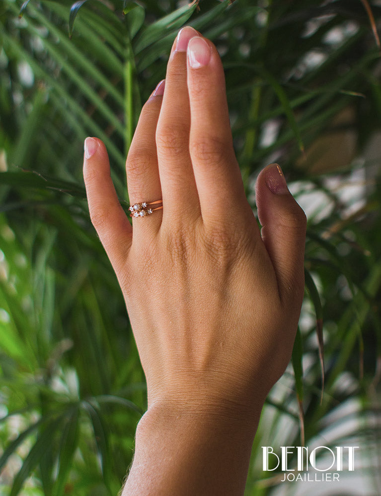 Bague Double Or Rose Perles