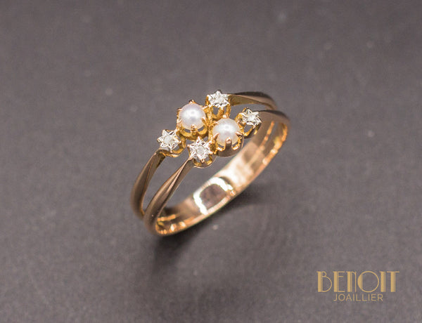 Bague Double Or Rose Perles
