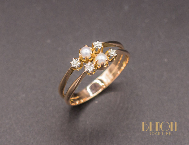 Bague Double Or Rose Perles