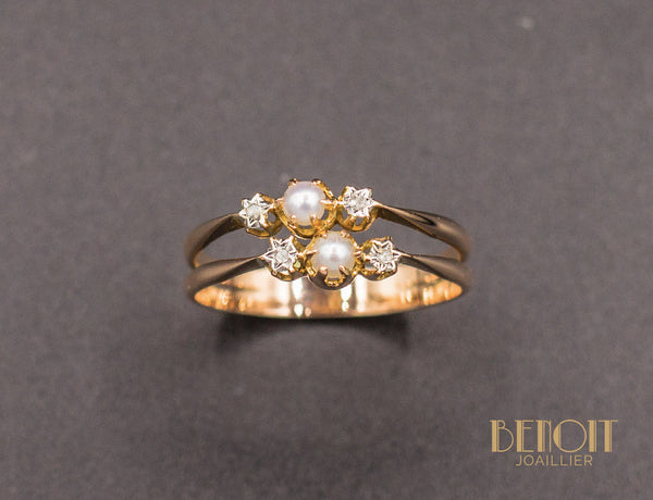 Bague Double Or Rose Perles