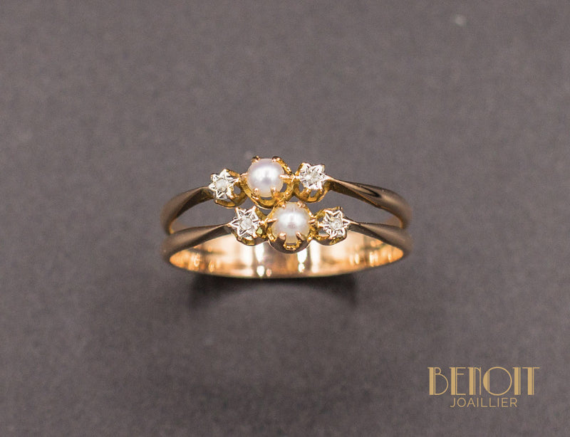Bague Double Or Rose Perles