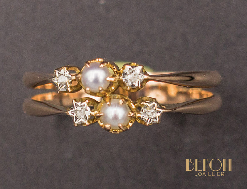 Bague Double Or Rose Perles