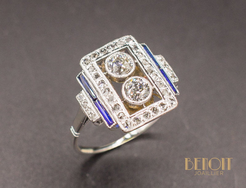 Bague Art Déco Diamants Saphirs