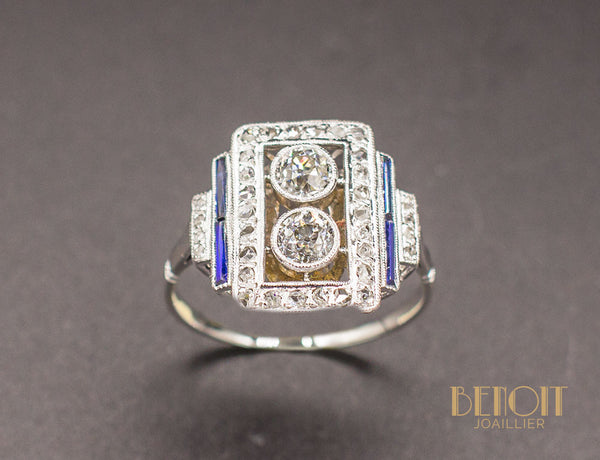 Bague Art Déco Diamants Saphirs