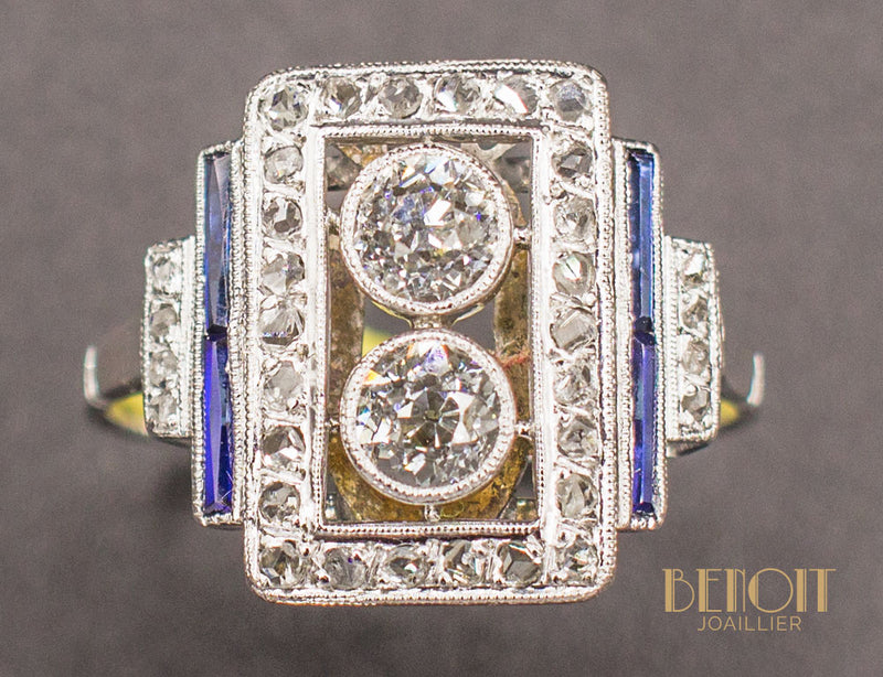 Bague Art Déco Diamants Saphirs