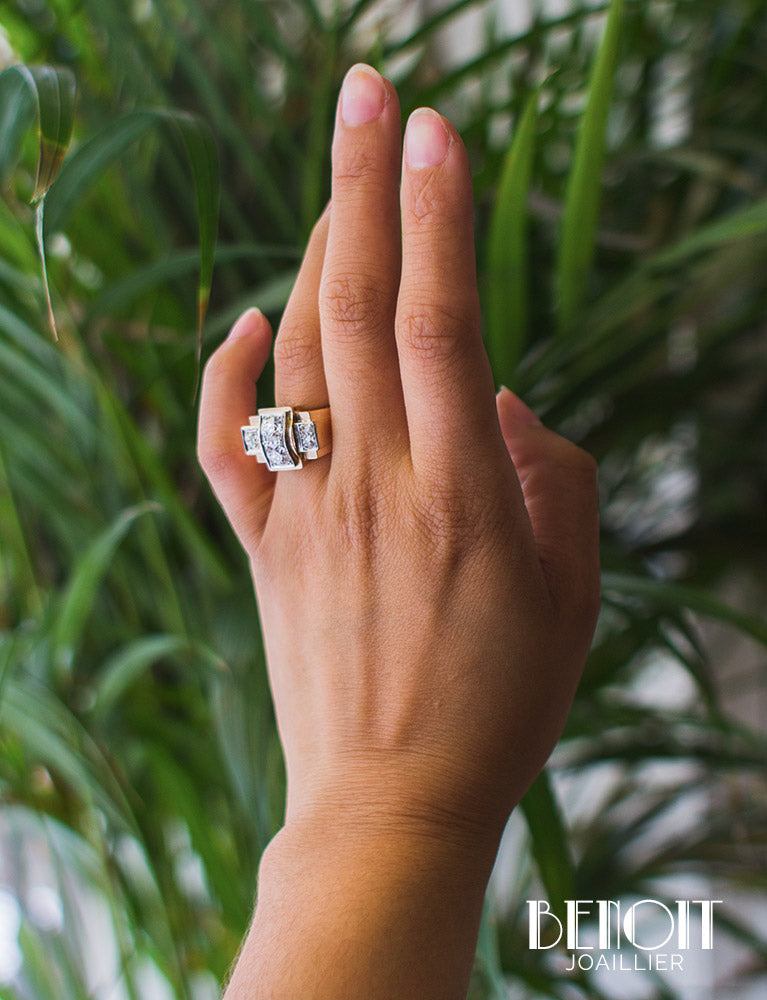 Bague Tank Or Jaune Diamants