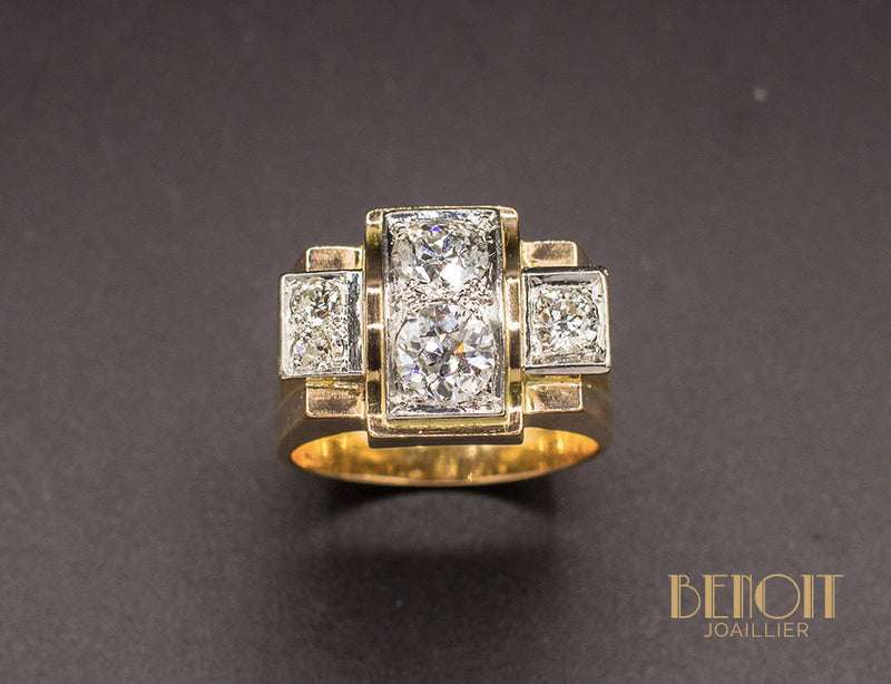 Bague Tank Or Jaune Diamants