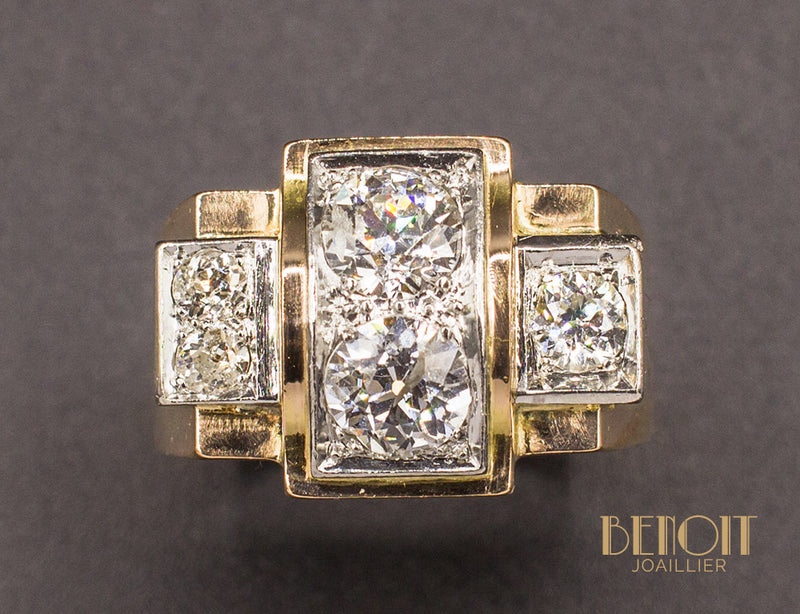 Bague Tank Or Jaune Diamants