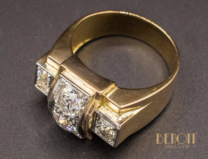 Bague Tank Or Jaune Diamants