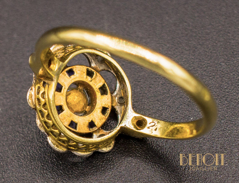 Bague Fleur Saphirs et Perle Fine