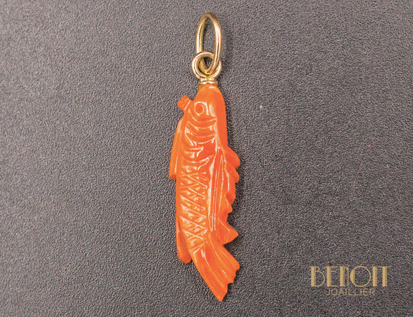 Pendentif "Poisson" Corail et Or
