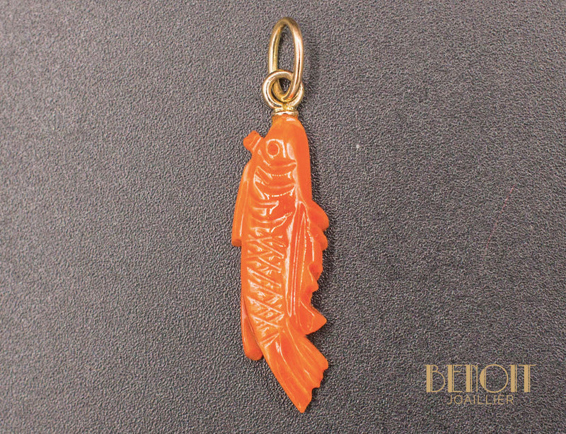 Pendentif "Poisson" Corail et Or