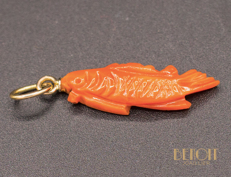 Pendentif "Poisson" Corail et Or