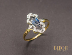 Bague Saphir Diamants Style 1900
