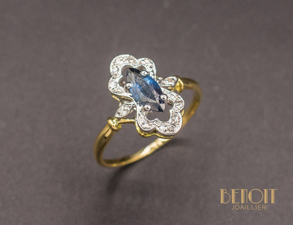 Bague Saphir Diamants Style 1900