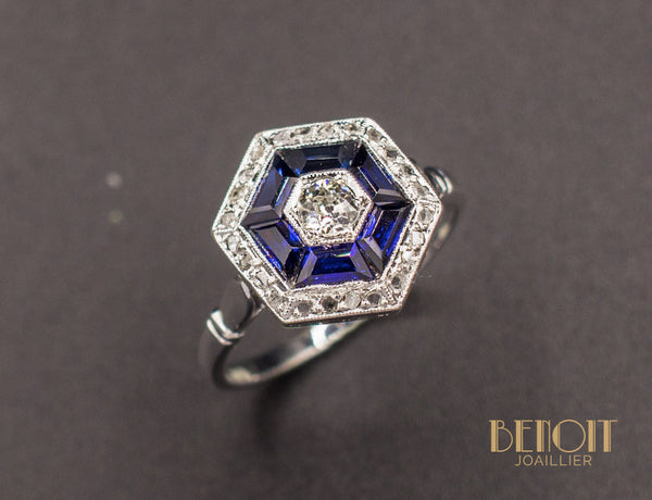 Bague Art Déco Saphirs Diamants