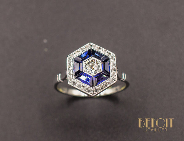 Bague Art Déco Saphirs Diamants