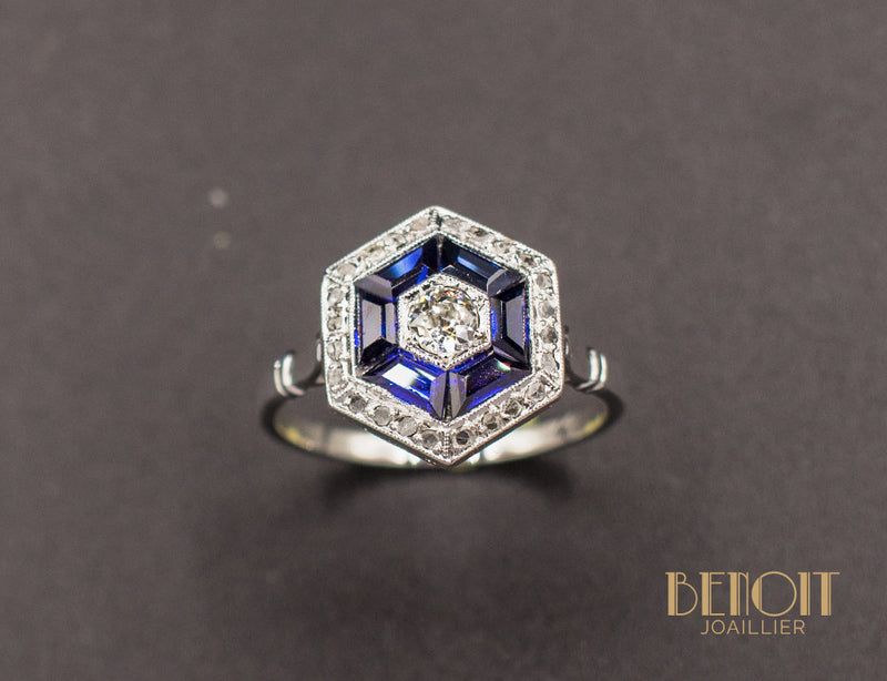 Bague Art Déco Saphirs Diamants