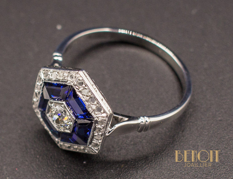 Bague Art Déco Saphirs Diamants