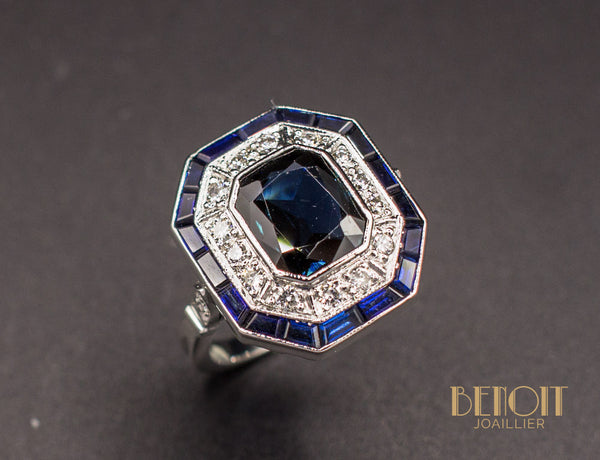 Bague Saphir Octogonale Art Déco