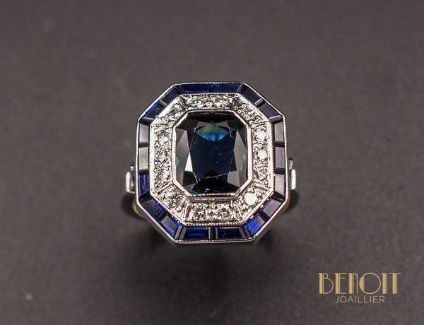 Bague Saphir Octogonale Art Déco