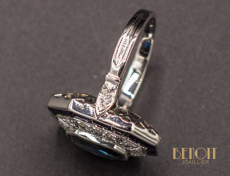 Grosse Bague T68 Damier de Saphir et Diamant Cz Plaqué Or 18K Dolly-Bijoux Grosse Bague T68 Damier de Saphir et Diamant Cz Plaqué Or 18K Dolly-Bijoux