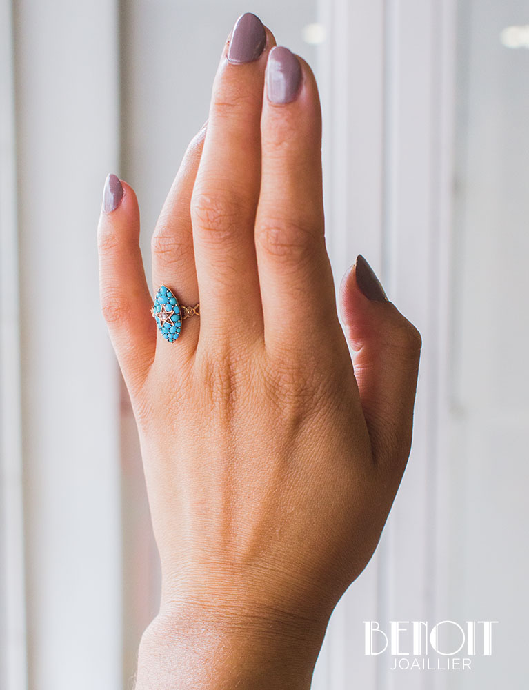 Bague Marquise Turquoises Diamant