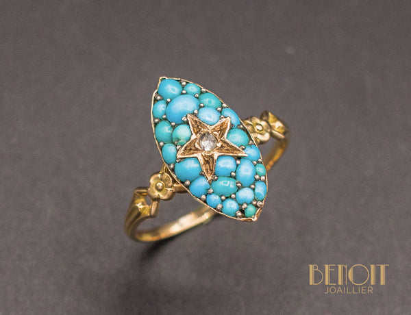 Bague Marquise Turquoises Diamant