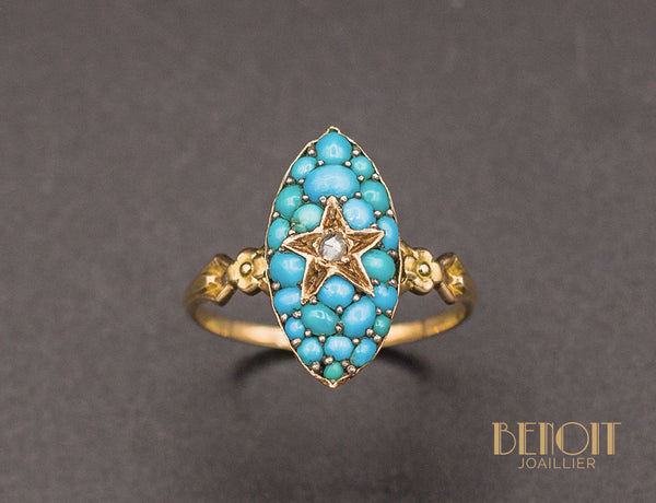 Bague Marquise Turquoises Diamant