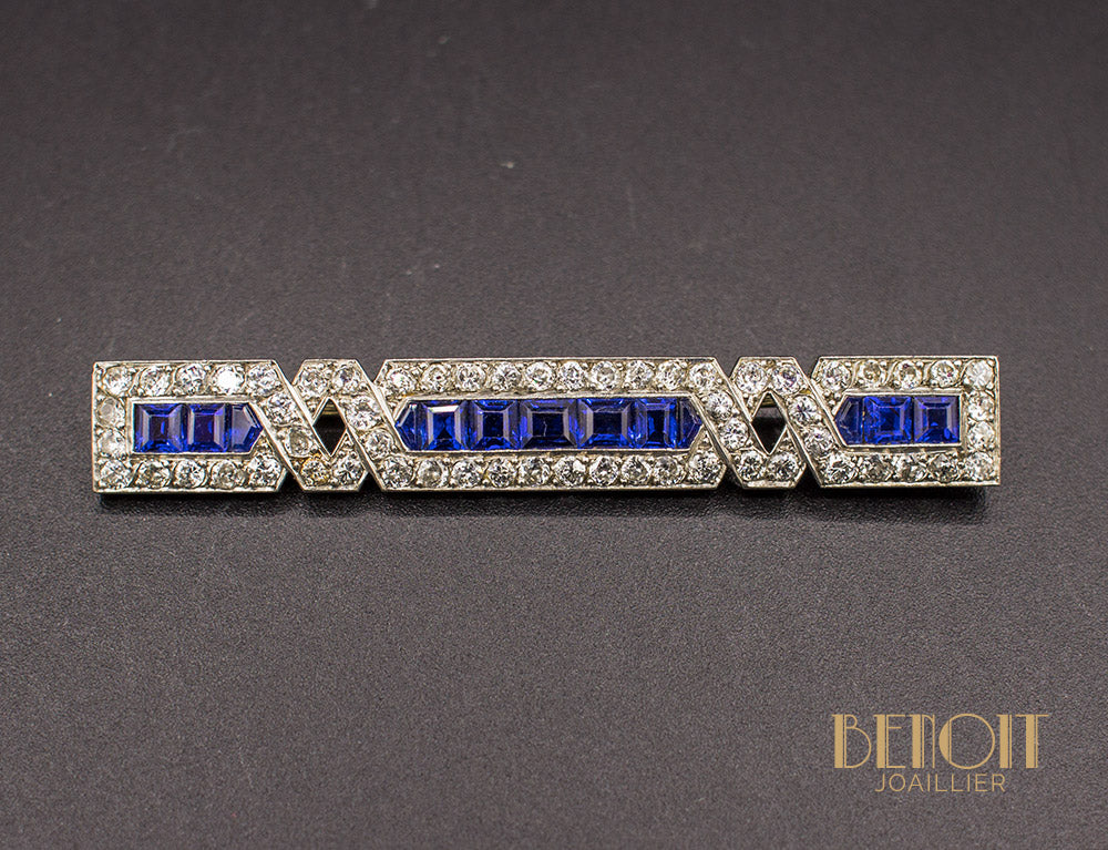 Broche Barrette Ancienne Plaqué Or Avec Cabochon Cristal Carré Et Perles - Occasion