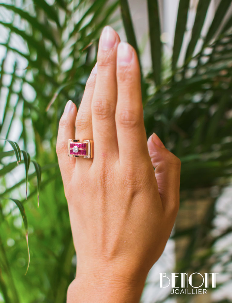 Bague Tank Or Rose Diamant