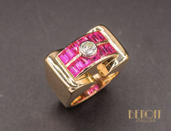 Bague Tank Or Rose Diamant