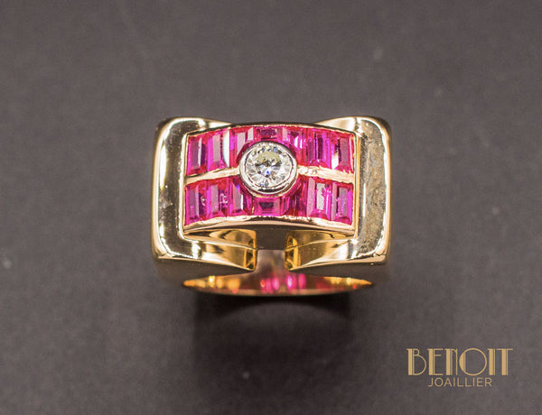 Bague Tank Or Rose Diamant