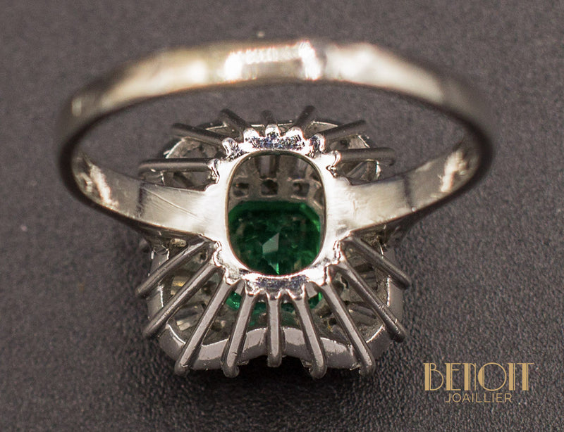 Bague Emeraude Double Entourage Baguettes