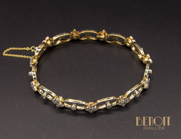 Bracelet 1950 Or Jaune Platine et Diamants