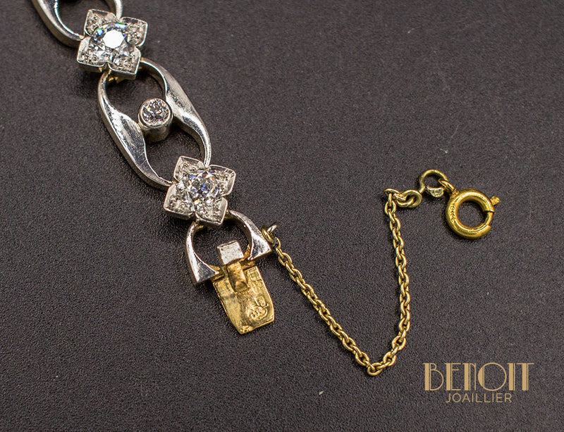 Bracelet 1950 Or Jaune Platine et Diamants
