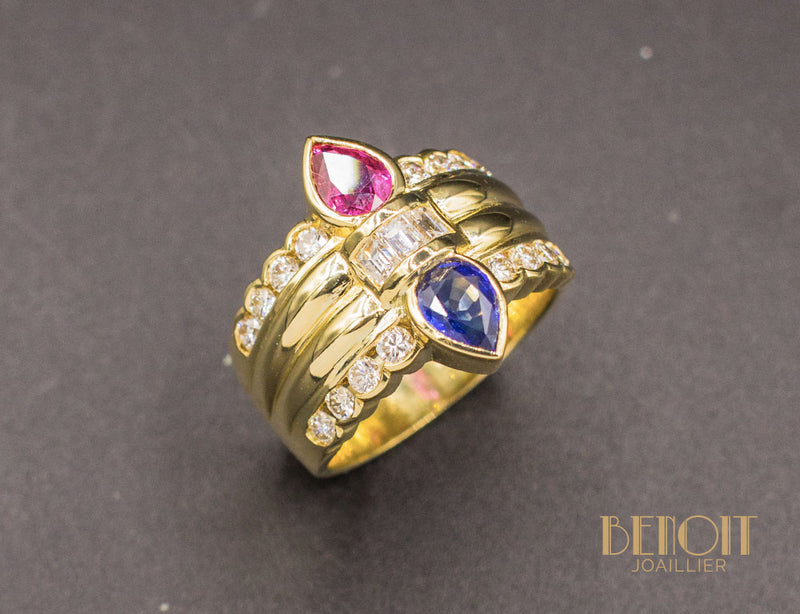 Bague Diamant Saphir et Rubis Poires