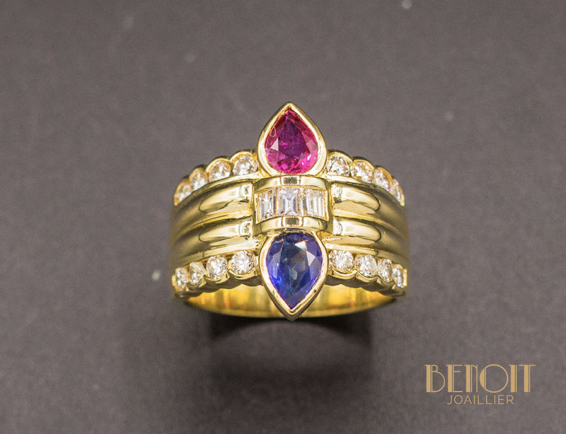 Bague Diamant Saphir et Rubis Poires