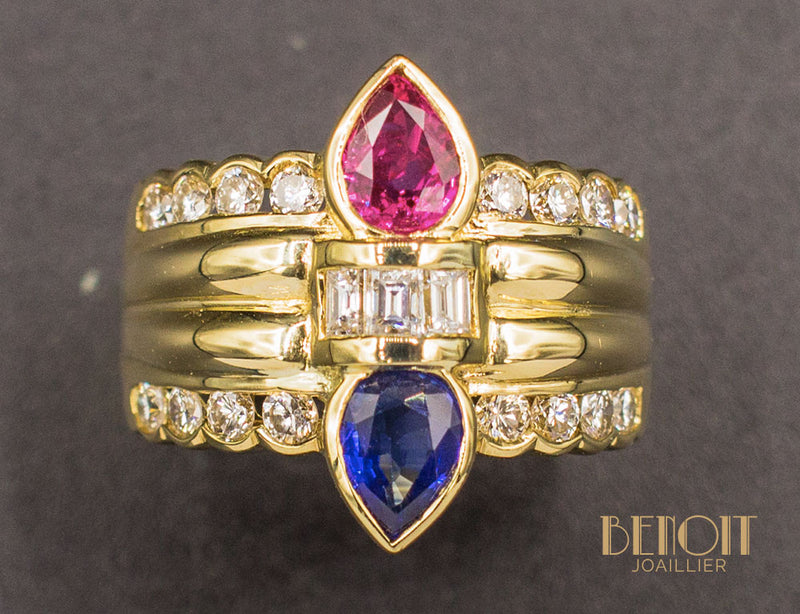 Bague Diamant Saphir et Rubis Poires