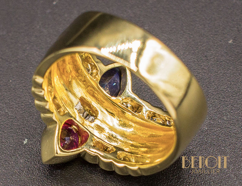 Bague Diamant Saphir et Rubis Poires