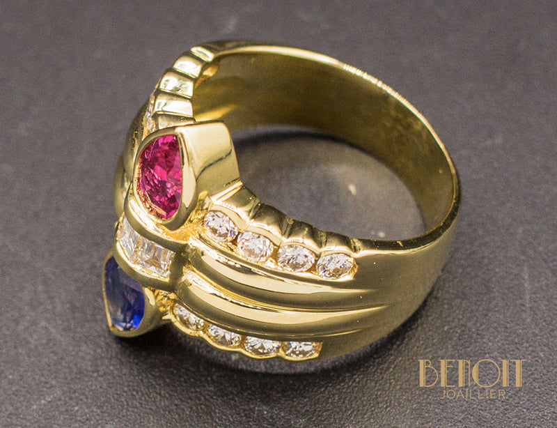 Bague Diamant Saphir et Rubis Poires
