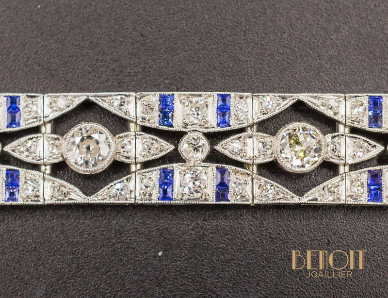 Bracelet Art Déco Diamants Saphirs