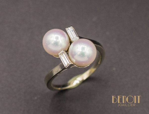 Bague Toi et Moi Perles Diamants