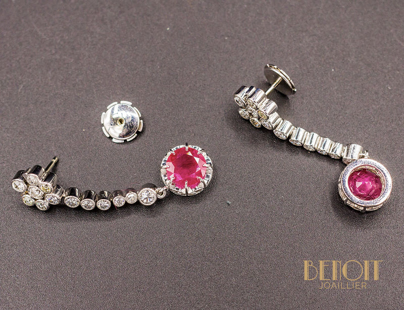 Boucles Pendentifs Rubis et Diamants
