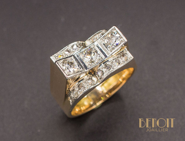 Bague Tank Or Rose Diamants