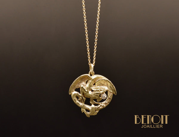 Pendentif Ancien Chimère en Or et Diamants