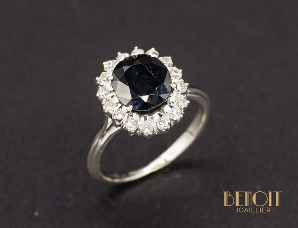 Bague Saphir Entourage Diamants