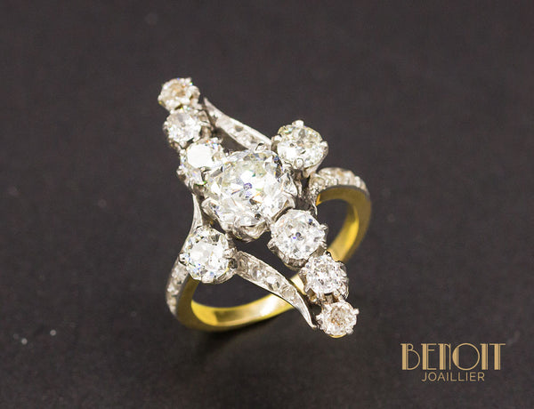 Bague Navette Diamants XIXe