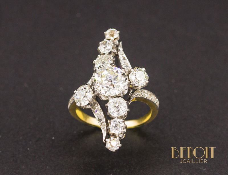 Bague Navette Diamants XIXe